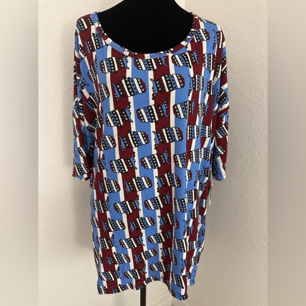 LuLaRoe Irma US Star striped Print Oversized Tunic Top – Size 3X – NWT - Picture 2 of 14